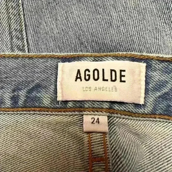 Agolde jeans riley high rise straight crop clear skies blue distressed size 24 - Picture 7 of 9